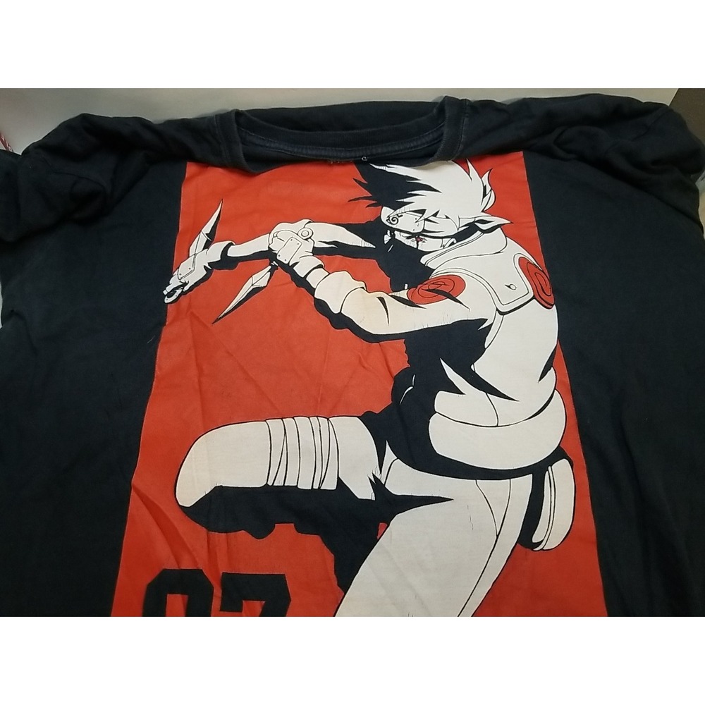 Naruto Shippuden Kakashi Graphic Print T-Shirt Mens Large Black Short Sleeve